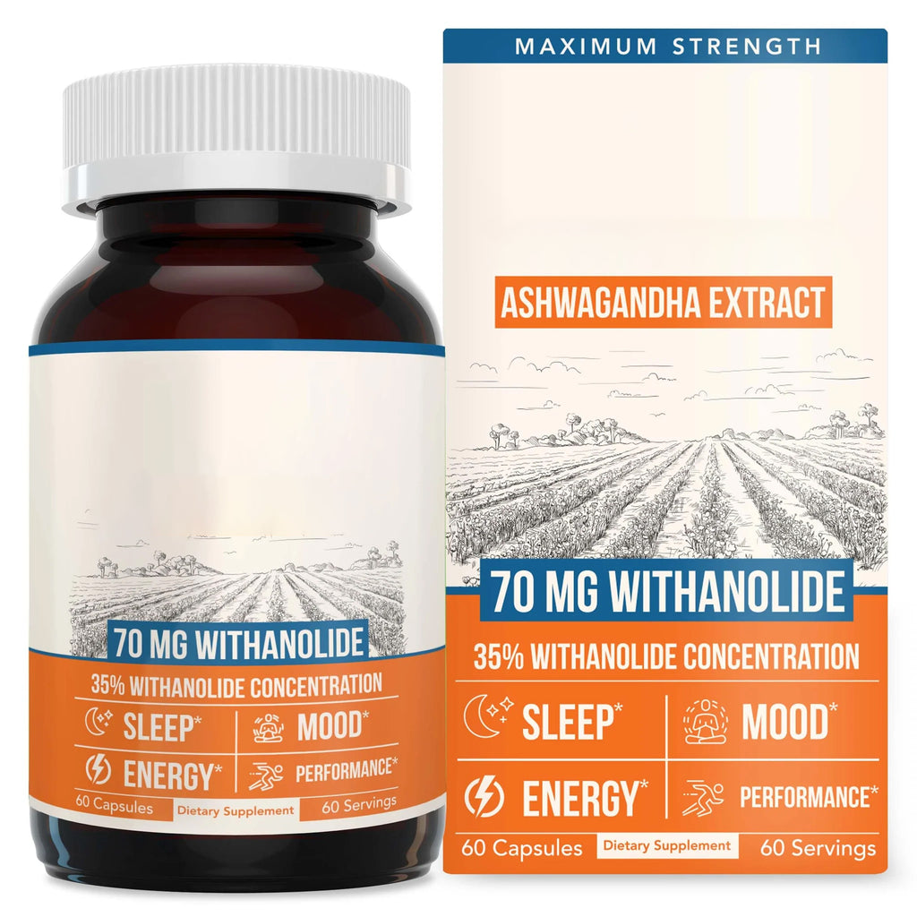 Ashwa-70®: Ashwagandha Extract - 35% Withanolides | Max Strength, Highest Withanolide Concentration - Mood & Performance - Enhanced Absorption with BioPerine® Black Pepper (60 Capsules)