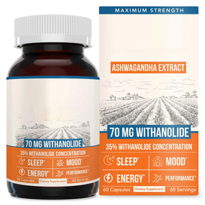 Ashwa-70®: Ashwagandha Extract - 35% Withanolides | Max Strength, Highest Withanolide Concentration - Mood & Performance - Enhanced Absorption with BioPerine® Black Pepper (60 Capsules)