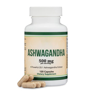 Ashwagandha Capsules, 120 Count (500mg Extract 20:1 Potency) Adaptogen Stress Relief by Double Wood