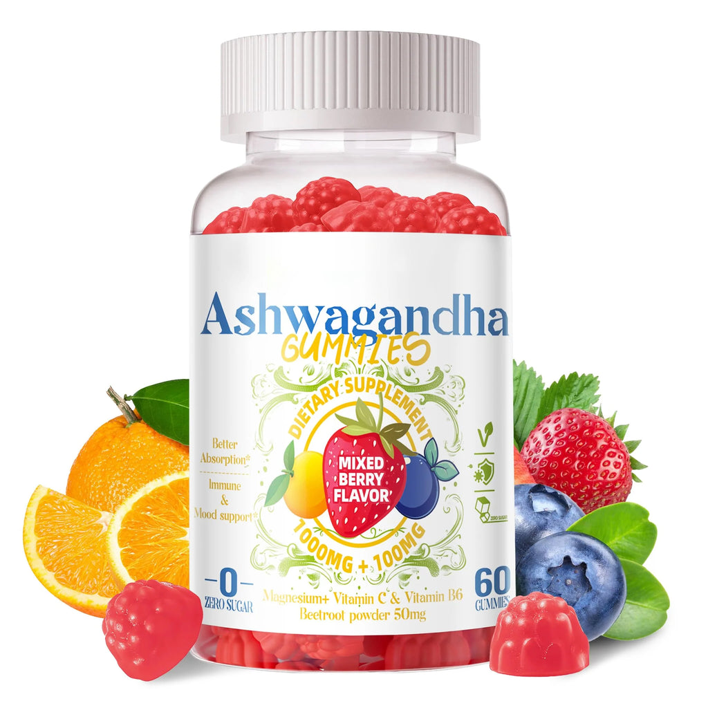 Ashwagandha Gummies & Vitamin D3 Gummies 60 Count - Organic Aswangdha Supplement for Improve Sleep, Stress Relief & Mood Calm(Mixed Berry, Vegan, Plant Based,Gluten-Free & Gelatin Free)-1pack