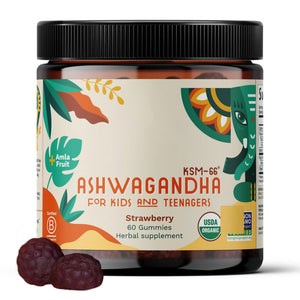 Ashwagandha KSM-66 Gummies for Kids & Teens - Pure Organic Root Extract Ayurvedic Supplement Gummy - Focus Mood Support Increase Energy Strength 600mg of Natural KSM66 for Superior Absorption