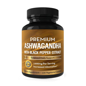 Ashwagandha Supplement Made with Premium Ashwaganda Root Powder 1200mg with Black Pepper Extract for Increased Absorption - 120 Vegi Capsules