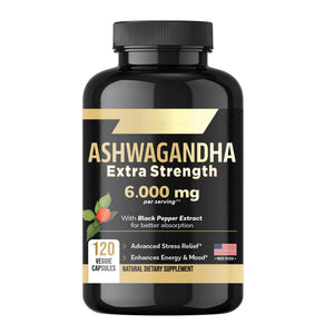 Ashwagandha Supplements for Women and Men 6000mg | Sleep, Mood and Energy Support | Extra Strength, Vegan Friendly, Non-GMO, Made in USA