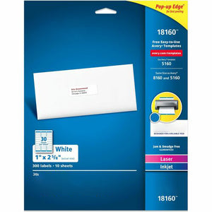 Avery Easy Peel Printable Address Labels with Sure Feed, 1" x 2-5/8" Customizable Stickers, White, 750 Blank Mailing Labels, Great for Mailing, Shipping, and More (8160)