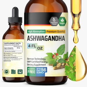 BIO KRAUTER® Ashwagandha Supplements - Liquid Drops Pure Vegan Ashwagandha for Women & Men 685 mg per Serving 4 Fl.Oz 56-Day Supply - Used for Mood Magic & Relaxation Support - Alcohol & Sugar Free