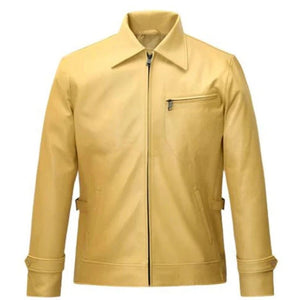 Men's Beige Burn Leather Jacket