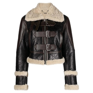 Bellonae Shearling-Trim Bomber Leather Jacket