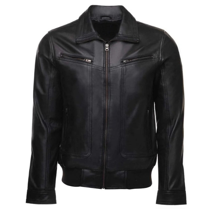 Men's Black Bomber Style Leather Jacket