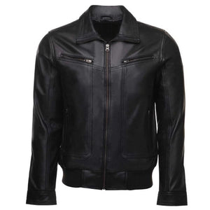 Men's Black Bomber Style Leather Jacket