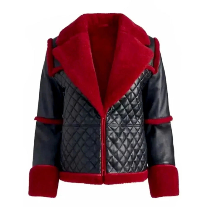 Fermelle Black Leather and Red Shearling Aviator Jacket