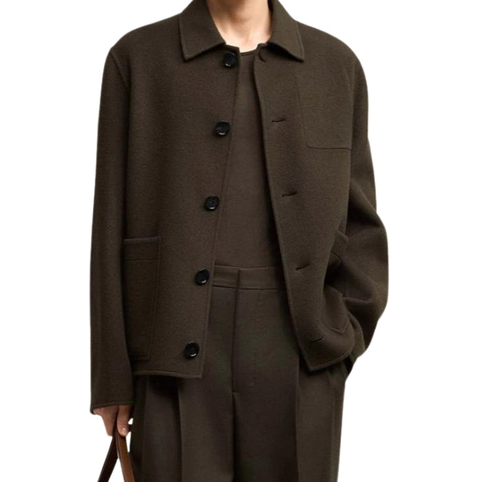 Boxy Fit Long-Sleeved Button-Up Wool Jacket