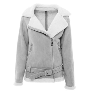 Brellore Women’s Gray Suede Shearling Biker Jacket