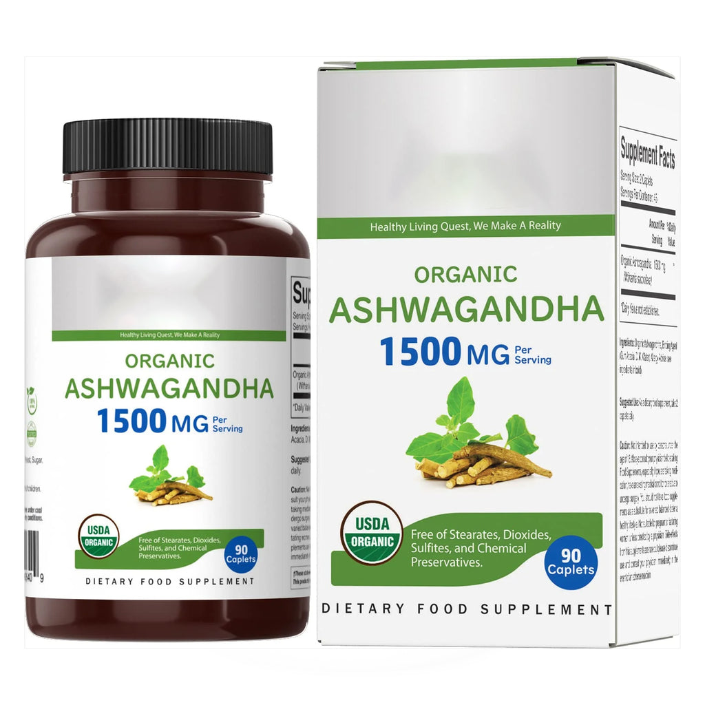 Brieofood Organic Ashwagandha 1500mg, 45 Servings, Vegetarian, Gluten Free, 90 Vegetarian Tablets