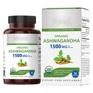 Brieofood Organic Ashwagandha 1500mg, 45 Servings, Vegetarian, Gluten Free, 90 Vegetarian Tablets