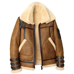 RAF B3 Aviator Style Shearling Brown Bomber Leather Jacket