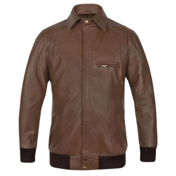 Men's Vortex Brown Leather Bomber Jacket