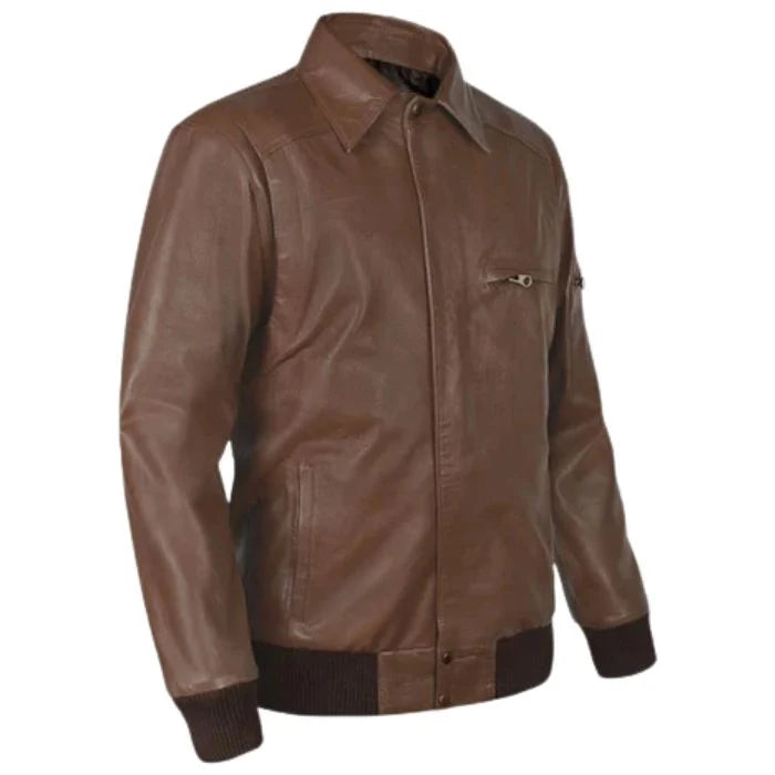 Men's Vortex Brown Leather Bomber Jacket