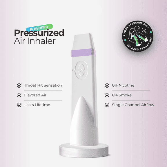 CAPNOS pressurized air inhaler with features listed on a light purple background