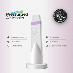 CAPNOS pressurized air inhaler with features listed on a light purple background