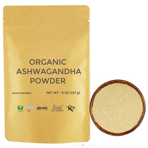 CARMEL ORGANICS Organic Ashwagandha Root Powder (8 Oz or 227g/0.5 Lbs) USDA Certified. Lab Tested, Non GMO & Gluten Free | Withania Somnifera from India