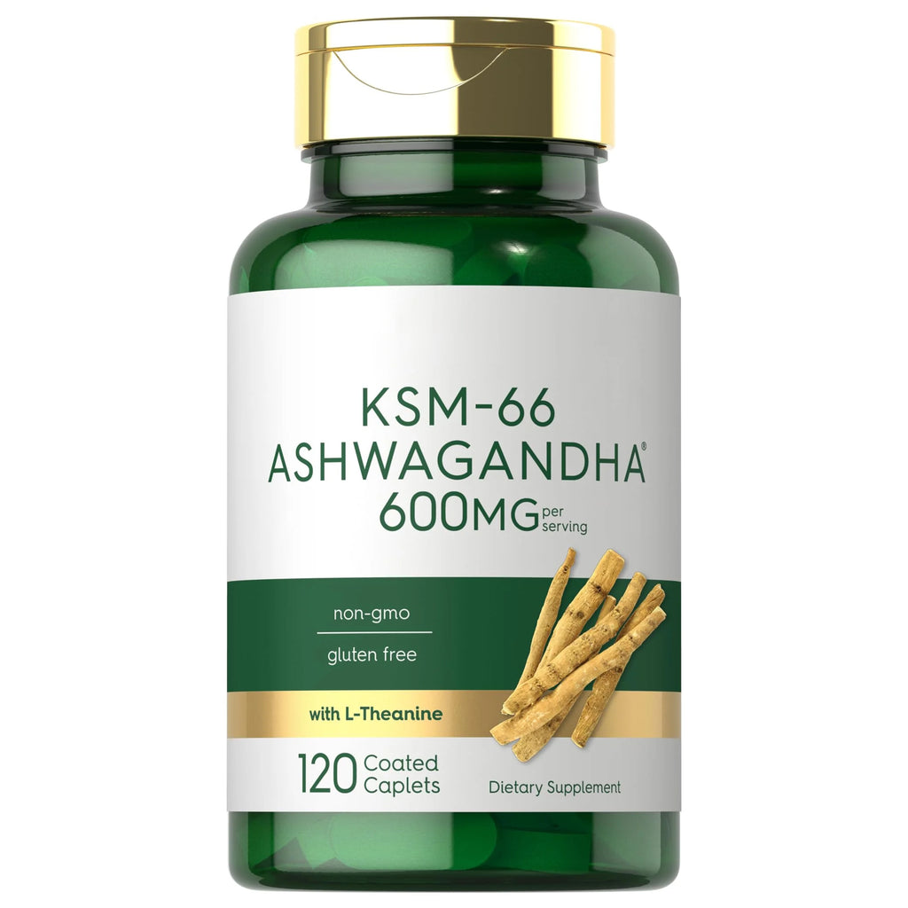Carlyle KSM-66 Ashwagandha 600mg | 120 Caplets | Extract Supplement with L-Theanine | Vegan, Non-GMO, Gluten Free