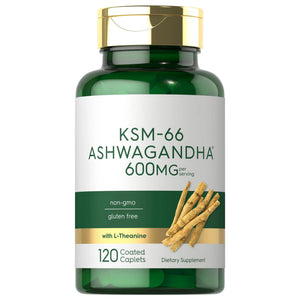 Carlyle KSM-66 Ashwagandha 600mg | 120 Caplets | Extract Supplement with L-Theanine | Vegan, Non-GMO, Gluten Free