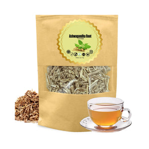 Cure wid Pure Certified Organic Ashwagandha Root Tea | Cut & Sifted 4oz Non-GMO Non-Irradiated Ashwagandha Tea for Women & Men Adaptogenic Wellness | Withania Somnifera for Herbal Infusion & Capsules