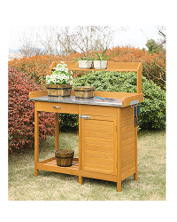 Deluxe Potting Bench With Cabinet, Light Oak