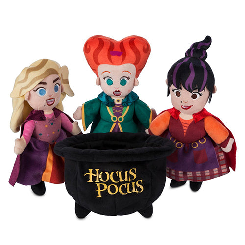 Disney Store Hocus Pocus Sanderson Sisters Plush Doll Set - Sarah, Mary & Winifred - Detailed Plush Sculpting, Shimmering Capes, Soft Velour Cauldron - Hocus Pocus Plushies