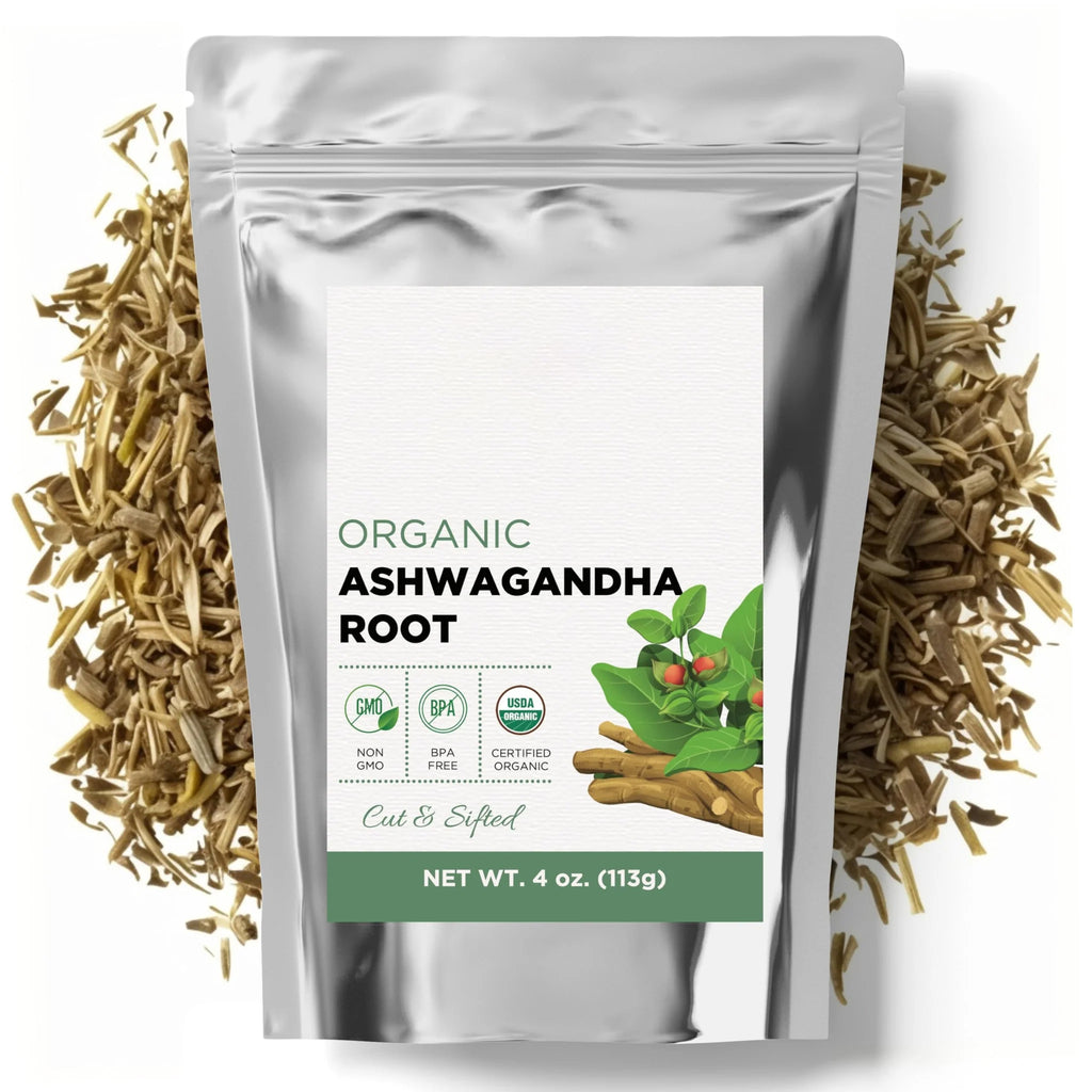 Elanen Naturals Organic Ashwagandha Root 4 oz. (113g), USDA Certified Organic Ashwagandha Root Loose Leaf Tea, Dried Withania somnifera, Cut & Sifted