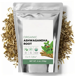 Elanen Naturals Organic Ashwagandha Root 4 oz. (113g), USDA Certified Organic Ashwagandha Root Loose Leaf Tea, Dried Withania somnifera, Cut & Sifted