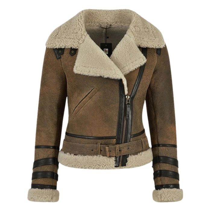 Elyssia B3 Aviator Women's Shearling Jacket Brown