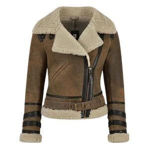Elyssia B3 Aviator Women's Shearling Jacket Brown