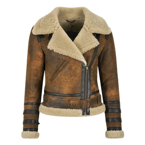 Elyssia B3 Aviator Women's Shearling Jacket Mud