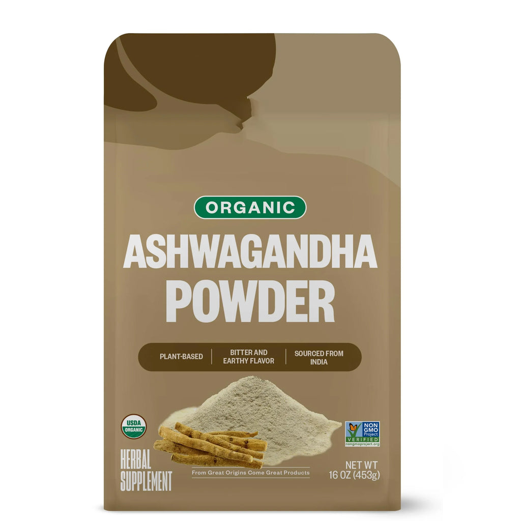 FGO Organic Ashwagandha Root Powder, 16oz Resealable Bulk Bag, Non-GMO, Indian Ginseng, Withania Somnifera, Sourced from India (Pack of 1)