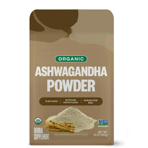 FGO Organic Ashwagandha Root Powder, 16oz Resealable Bulk Bag, Non-GMO, Indian Ginseng, Withania Somnifera, Sourced from India (Pack of 1)