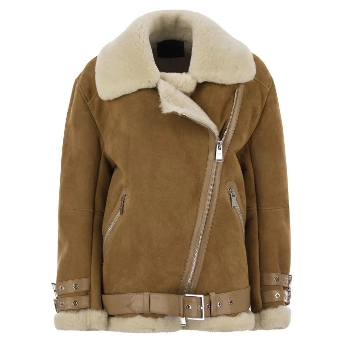 Faylore Suede Loose Shearling Leather Jacket