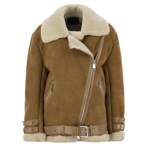 Faylore Suede Loose Shearling Leather Jacket