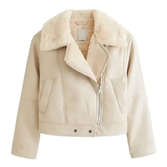 Ferelith White Leather Shearling Aviator Jacket