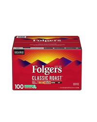 Folgers Classic Roast, Medium Roast Coffee, Keurig K-Cup Pods, 100 Count Box