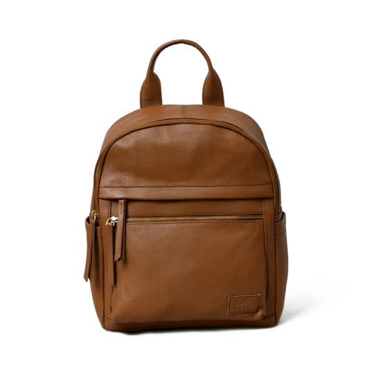 Tan Multi Pocket Women's Leather Backpack