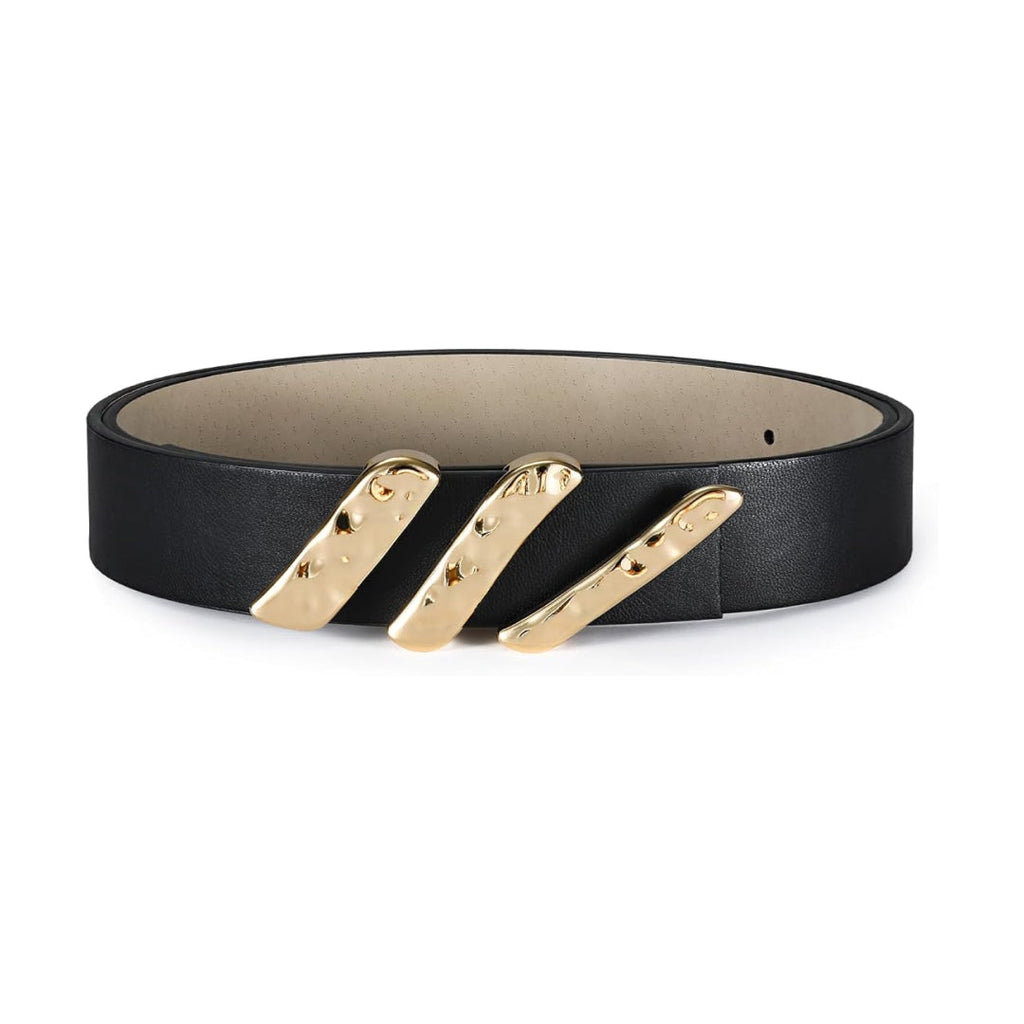 Genuine Leather Belt with Gold Metal Buckle