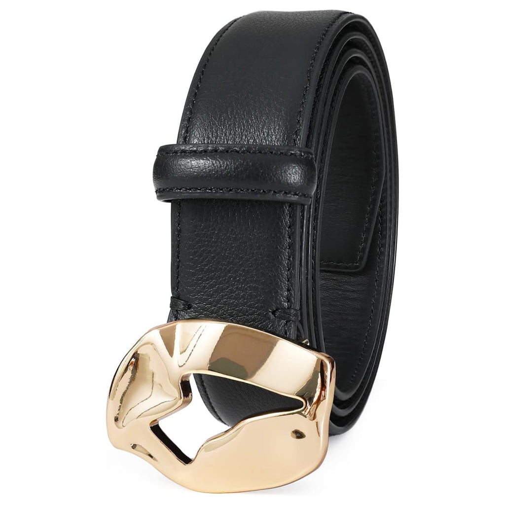 Black Genuine Leather Belt with Gold Buckle