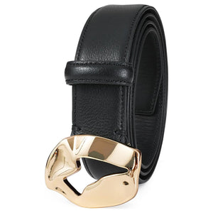 Black Genuine Leather Belt with Gold Buckle