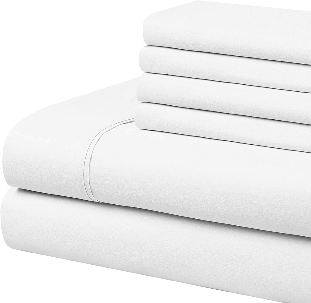 100% Egyptian Cotton Sheets Queen Size Bed Set, Deep Pocket Queen Sheet set, 800 Thread Count Cotton Bed Sheets, Naturally Cool Soft Breathable No Pill Elasticated Luxury White Bedding For All Seasons