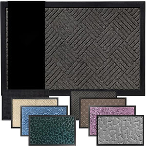 GORILLA GRIP 100% Waterproof All-Season WeatherMax Doormat US Designed Natural Rubber, Stain Fade Resistant, Low Profile Indoor Outdoor Door Mats, Easy Clean, 17x29 Gray Diamond