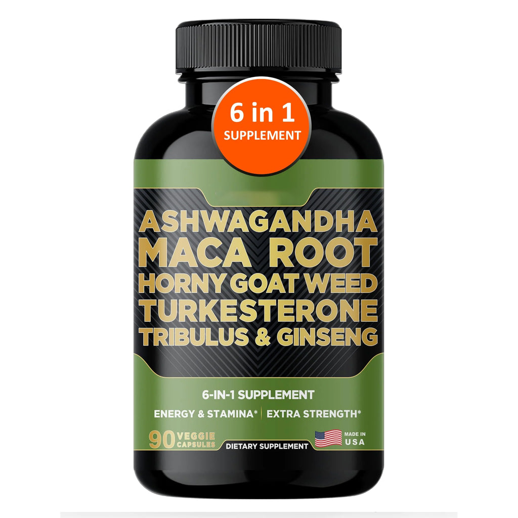 Gade Nutrition Ashwagandha with Maca Root, Horny Goat Weed, Turkesterone Supplement, Tribulus Terrestris, Panax Ginseng | 90 Vegetable Capsules for Energy, Stamina, Performance. | Made in USA