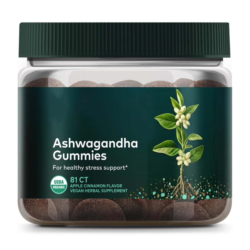 Gaia Herbs Organic Ashwagandha Gummies - Stress Support* - Made with Cinnamon & Ginger - Gluten Free & Vegan - 81 Count