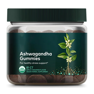 Gaia Herbs Organic Ashwagandha Gummies - Stress Support* - Made with Cinnamon & Ginger - Gluten Free & Vegan - 81 Count