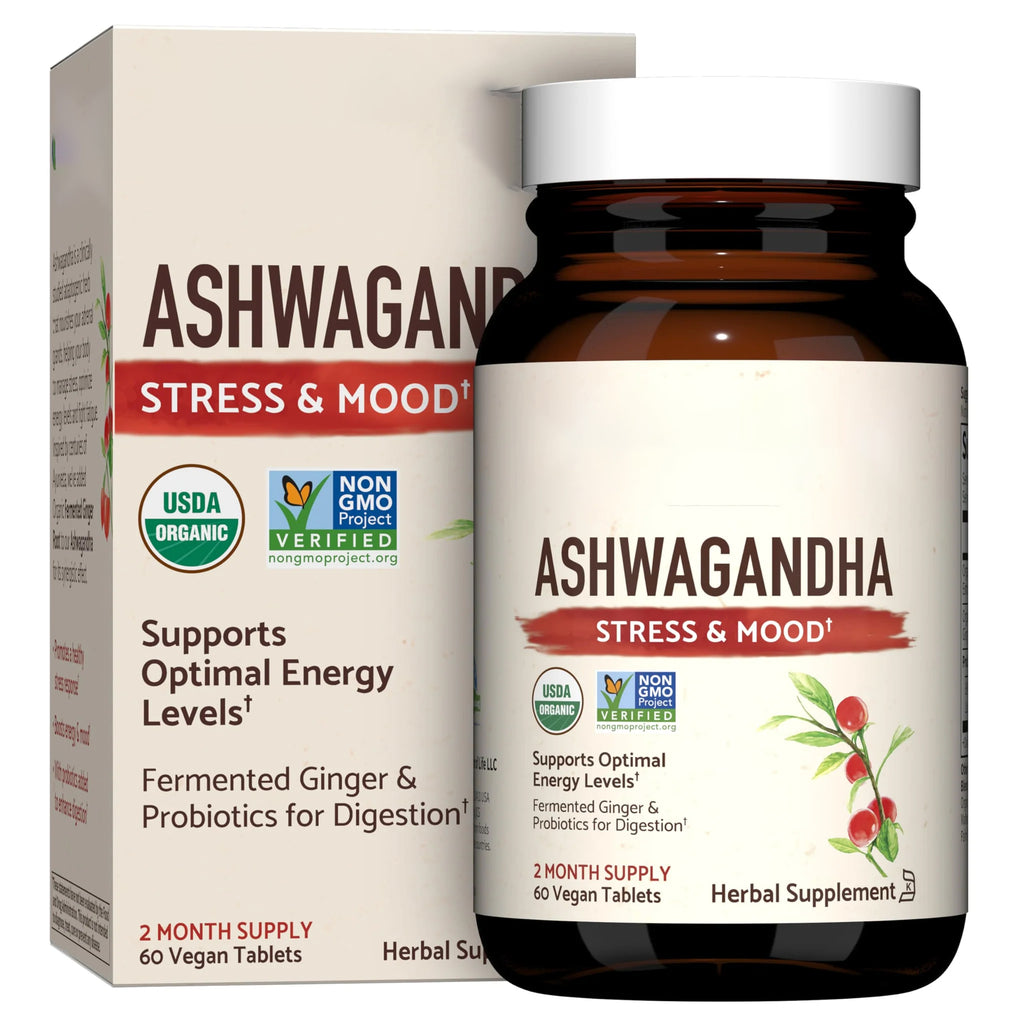 Garden of Life Organic Ashwagandha Supplement with Probiotics & Ginger - Stress, Mood & Energy Support, Vegan, Gluten Free, Non GMO, 2 Month Supply, 60 Tablets
